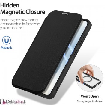 Dux Ducis Skin X Pro dirbtinos odos juodas dėklas su magsafe (Samsung Galaxy S26)